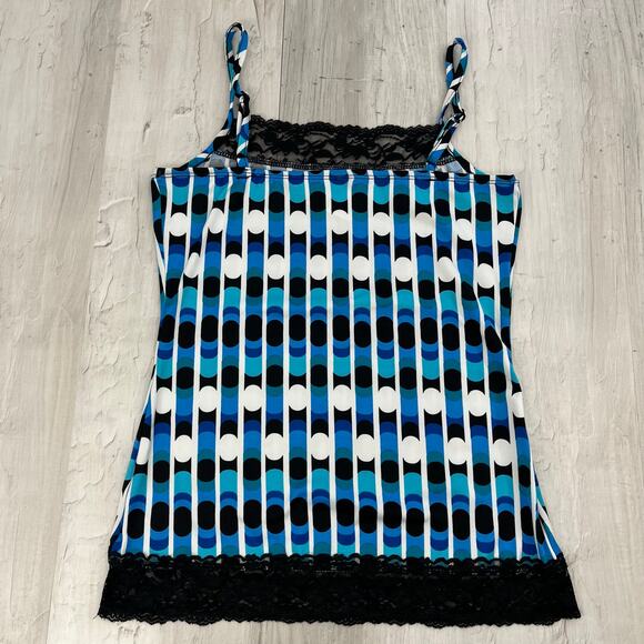 Maurices Blue Lace Stretch Bubble Y2K Silky Geometric Retro Tank Top Cami Small - Picture 2 of 9